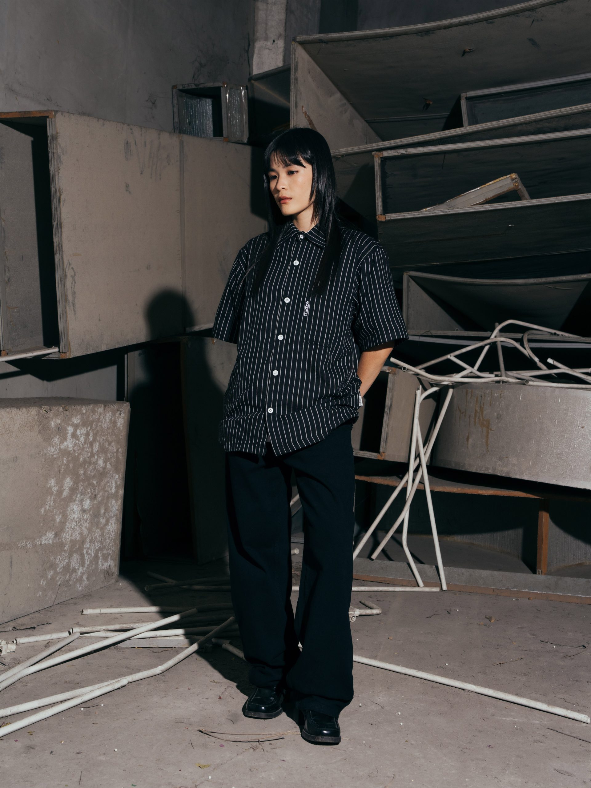 Button Up Shirt Boxy Striped - Divine - Image 3